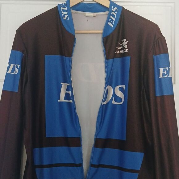 Vintage Aussie EDS TEAM Cycling Jersey with Blue Accents Full Zip Long Sleeves - Picture 6 of 11
